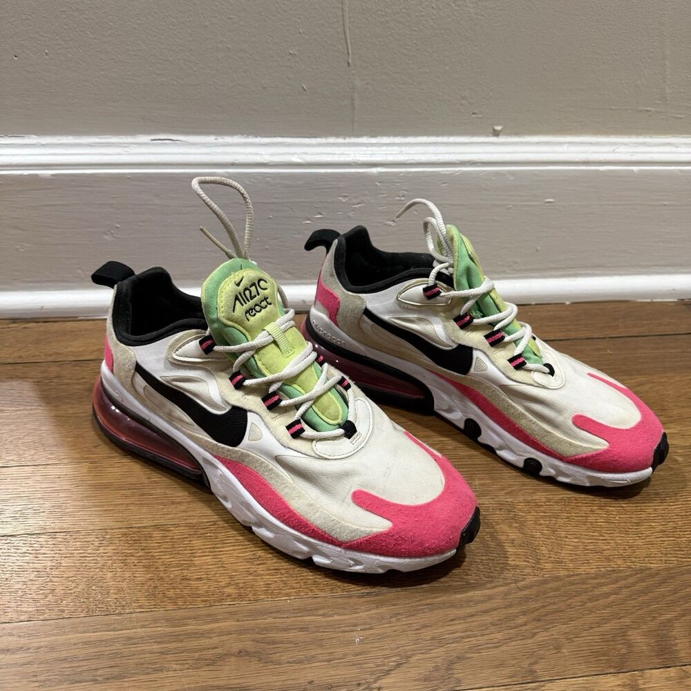 Nike Air Max 270 React Shoes Women Sz 7.5 White Pink Running Sneakers CJ0619-101